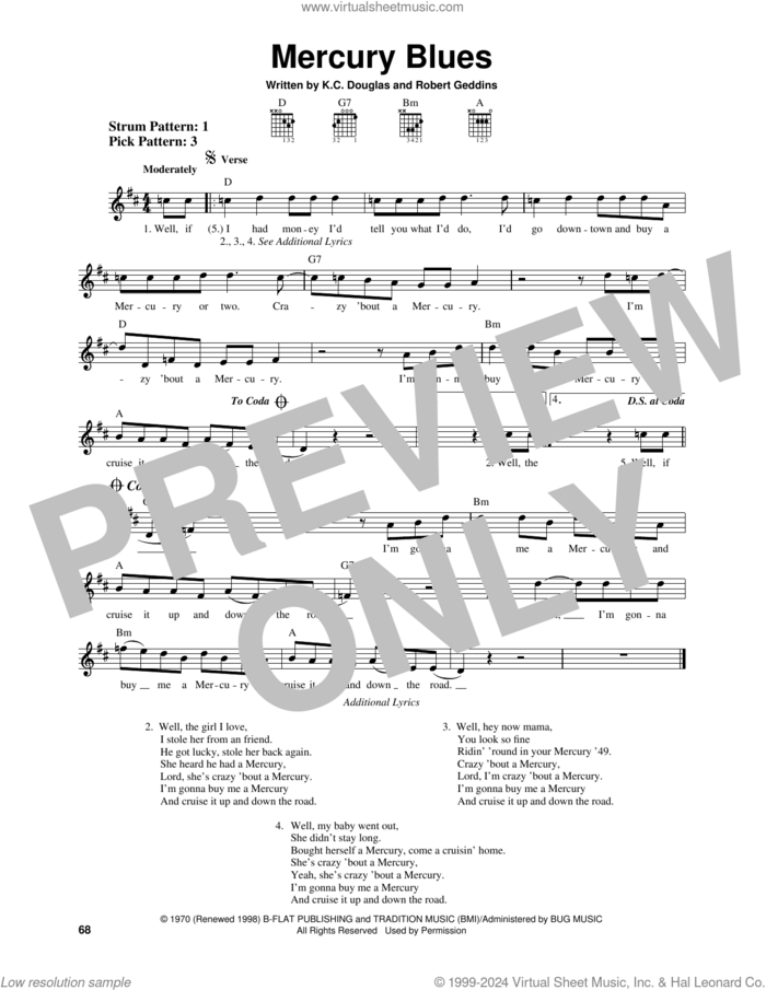 Mercury Blues sheet music for guitar solo (chords) by Alan Jackson, K.C. Douglas and Robert Geddins, easy guitar (chords)