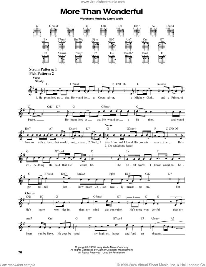 More Than Wonderful sheet music for guitar solo (chords) by Lanny Wolfe, easy guitar (chords)