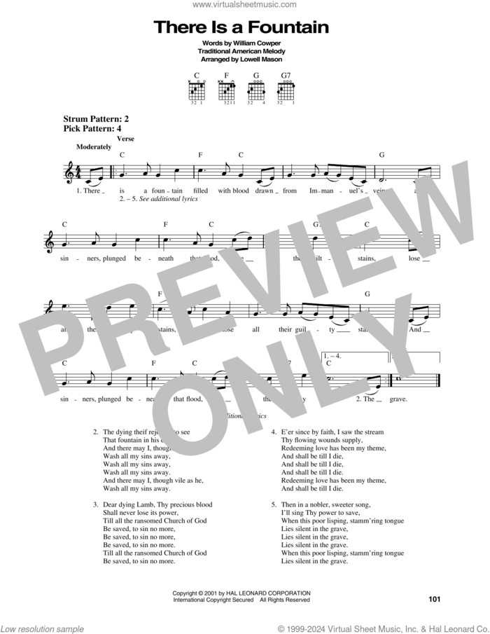 There Is A Fountain sheet music for guitar solo (chords) by Lowell Mason, Miscellaneous and William Cowper, easy guitar (chords)