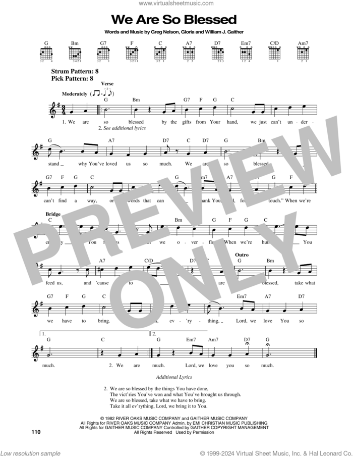 We Are So Blessed sheet music for guitar solo (chords) by Bill & Gloria Gaither, Gloria Gaither, Greg Nelson and William J. Gaither, easy guitar (chords)