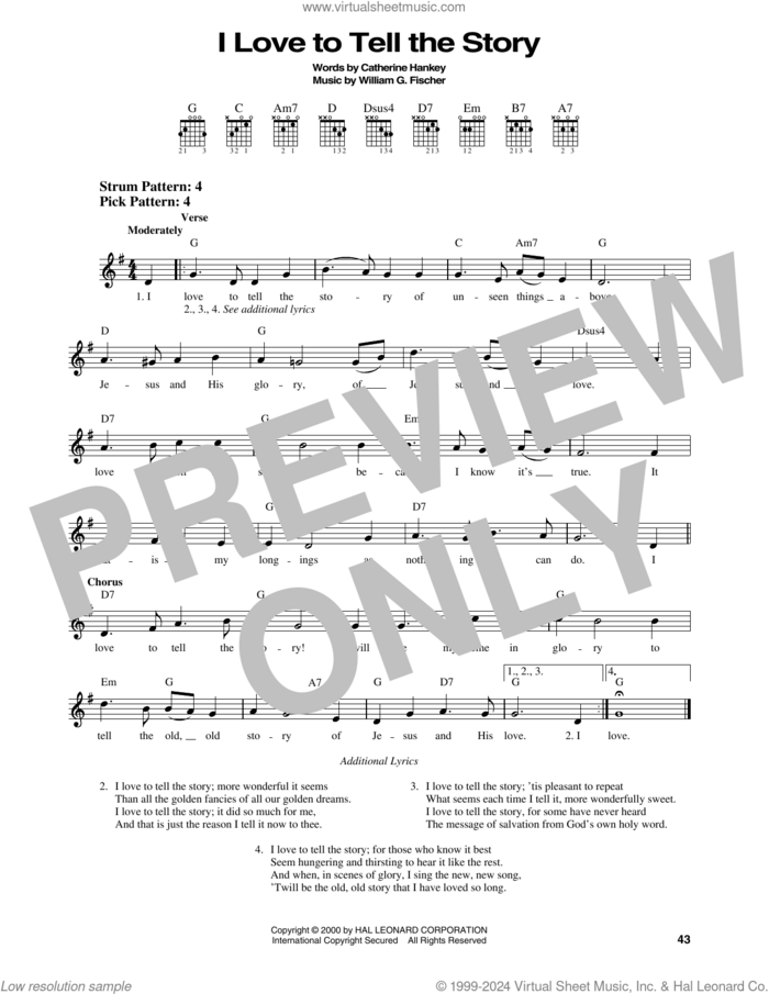 I Love To Tell The Story sheet music for guitar solo (chords) by William G. Fischer and A. Catherine Hankey, easy guitar (chords)