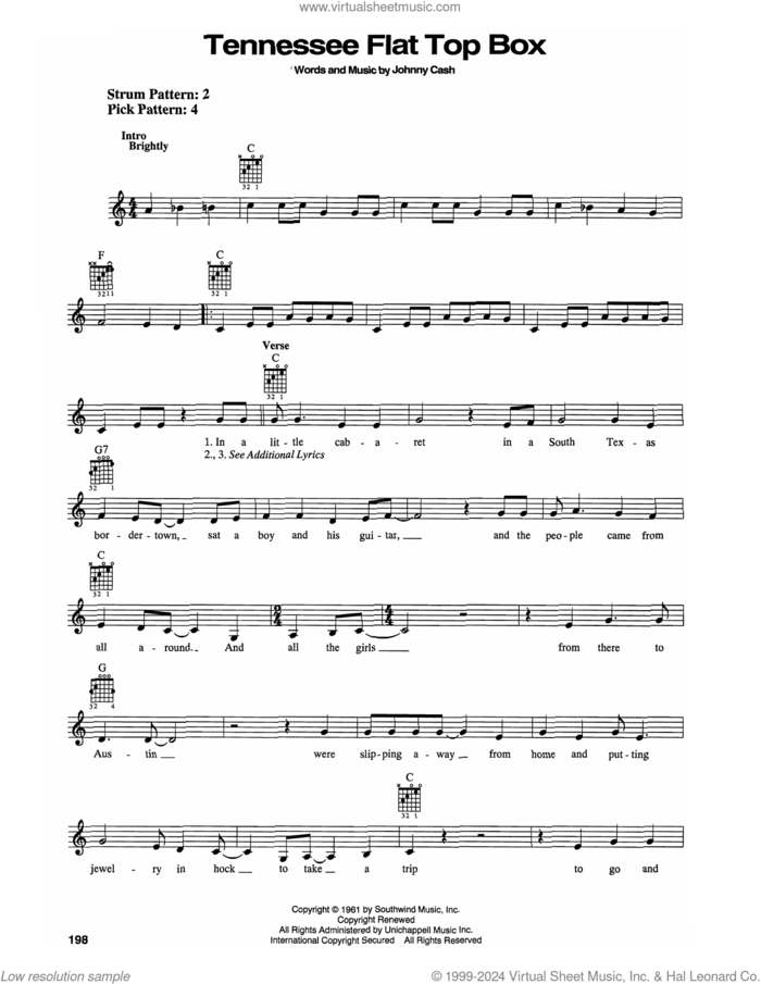 Tennessee Flat Top Box sheet music for guitar solo (chords) by Johnny Cash and Rosanne Cash, easy guitar (chords)