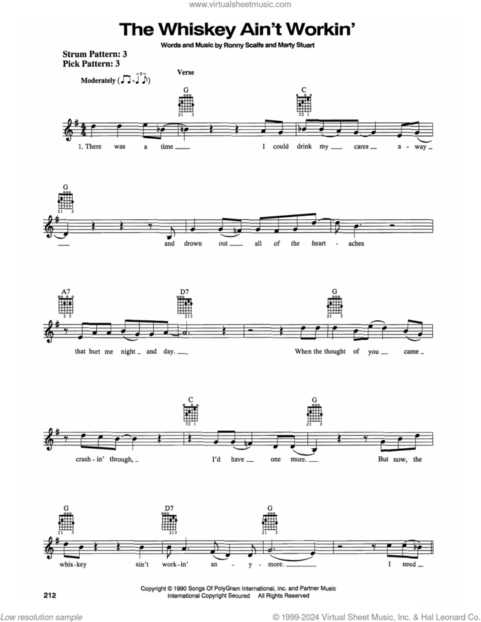The Whiskey Ain't Workin' sheet music for guitar solo (chords) by Travis Tritt and Marty Stuart, Marty Stuart and Ronny Scaife, easy guitar (chords)