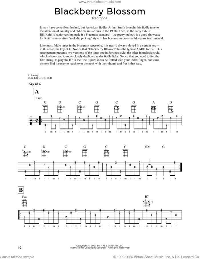 Blackberry Blossom (arr. Fred Sokolow) sheet music for banjo solo  and Fred Sokolow, intermediate skill level