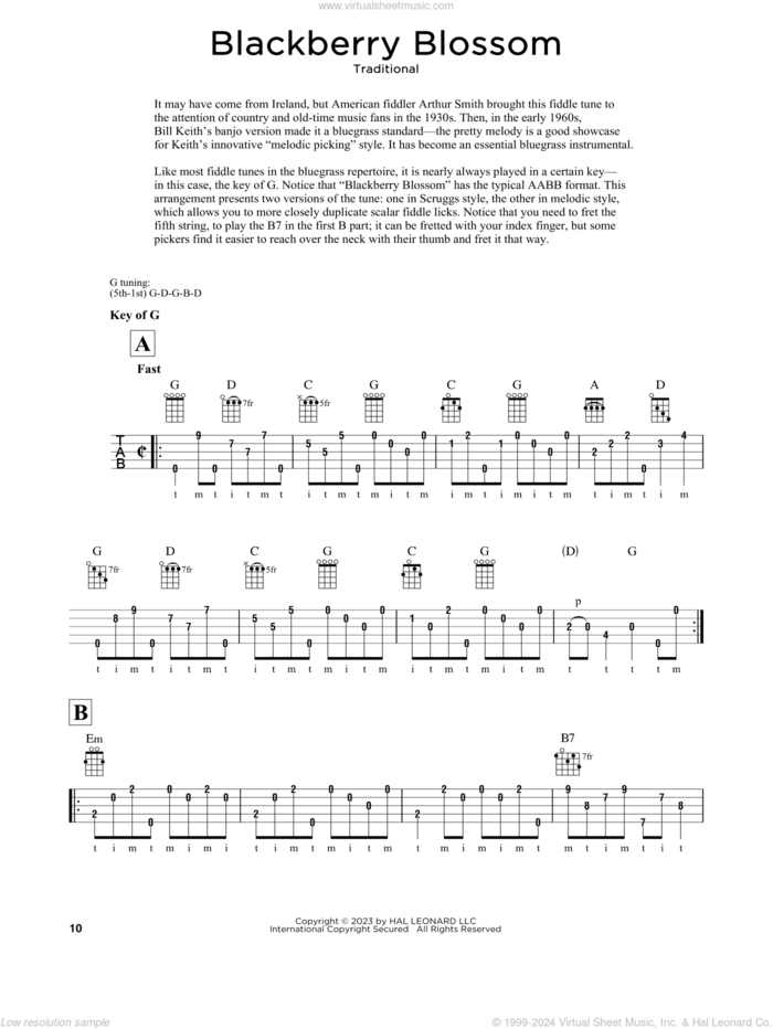 Blackberry Blossom (arr. Fred Sokolow) sheet music for banjo solo  and Fred Sokolow, intermediate skill level