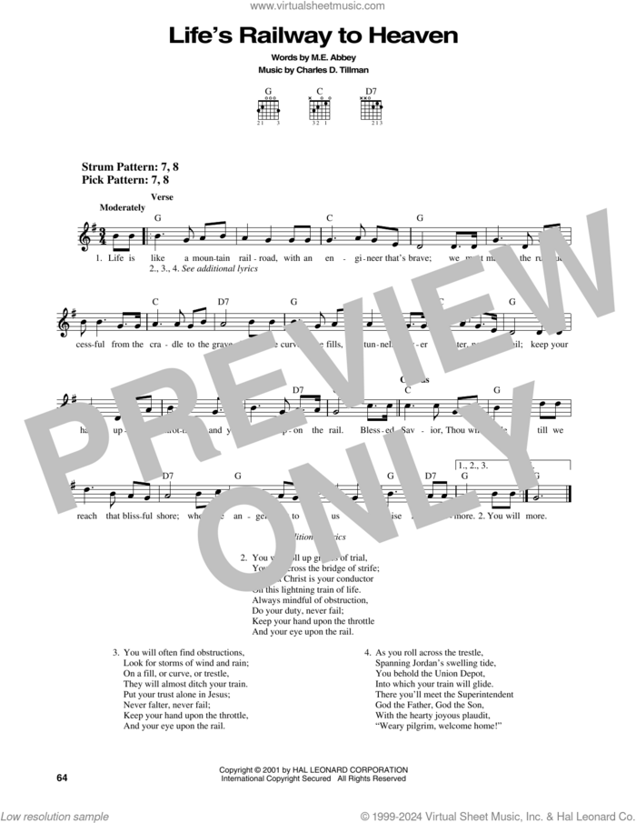 Life's Railway To Heaven sheet music for guitar solo (chords) by M.E. Abbey and Charles D. Tillman, easy guitar (chords)