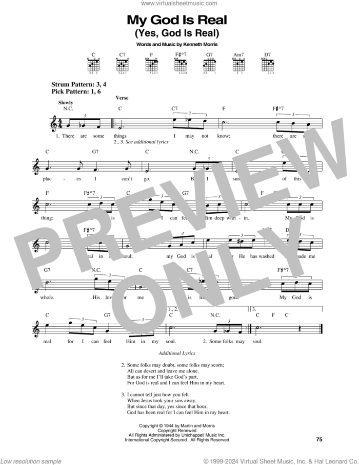 My God Is Real (Yes, God Is Real) sheet music for guitar solo (chords) by Kenneth Morris, easy guitar (chords)