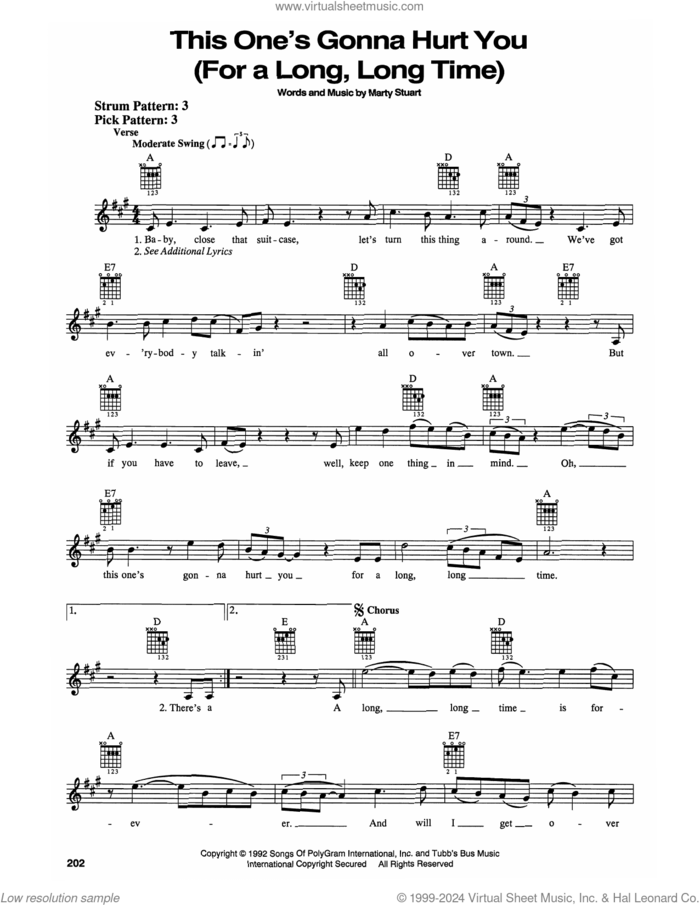 This One's Gonna Hurt You (For A Long, Long Time) sheet music for guitar solo (chords) by Marty Stuart and Travis Tritt and Marty Stuart, easy guitar (chords)