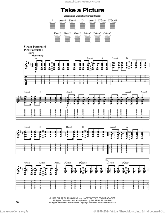 Take A Picture sheet music for guitar solo (easy tablature) by Filter and Richard Patrick, easy guitar (easy tablature)