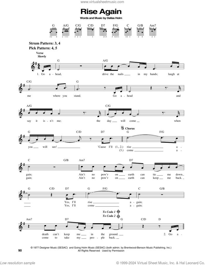 Rise Again sheet music for guitar solo (chords) by Dallas Holm, easy guitar (chords)