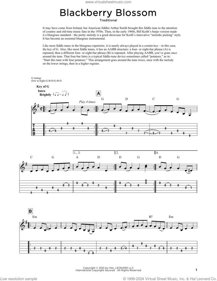 Blackberry Blossom (arr. Fred Sokolow) sheet music for dobro solo  and Fred Sokolow, easy skill level