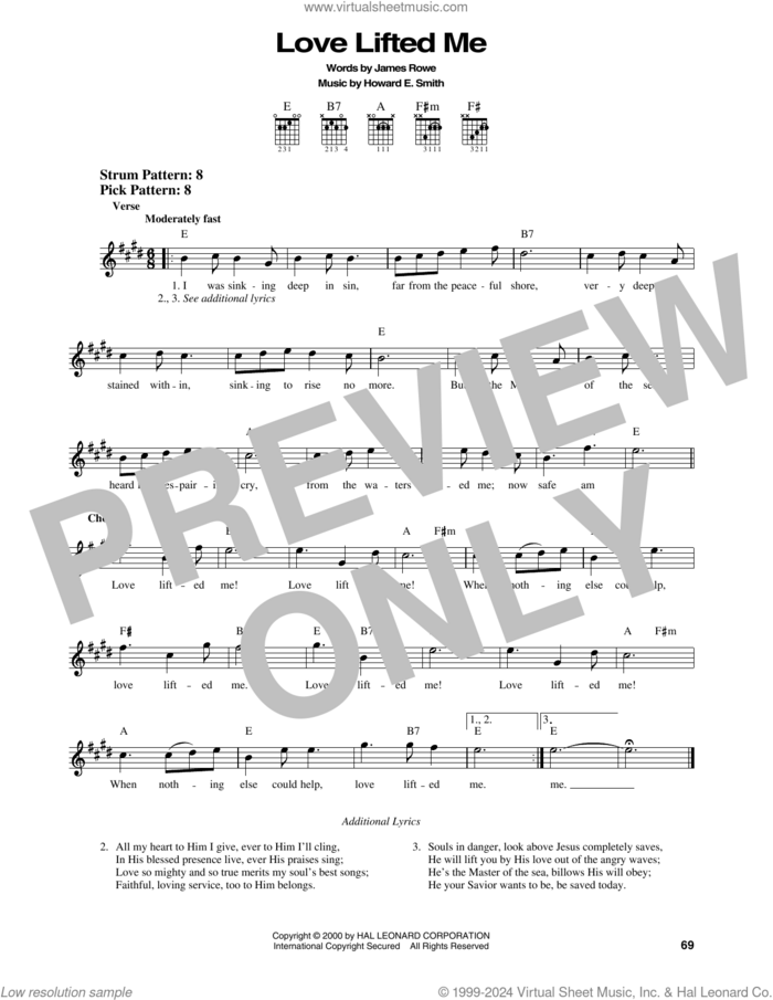 Love Lifted Me sheet music for guitar solo (chords) by James Rowe and Howard E. Smith, easy guitar (chords)