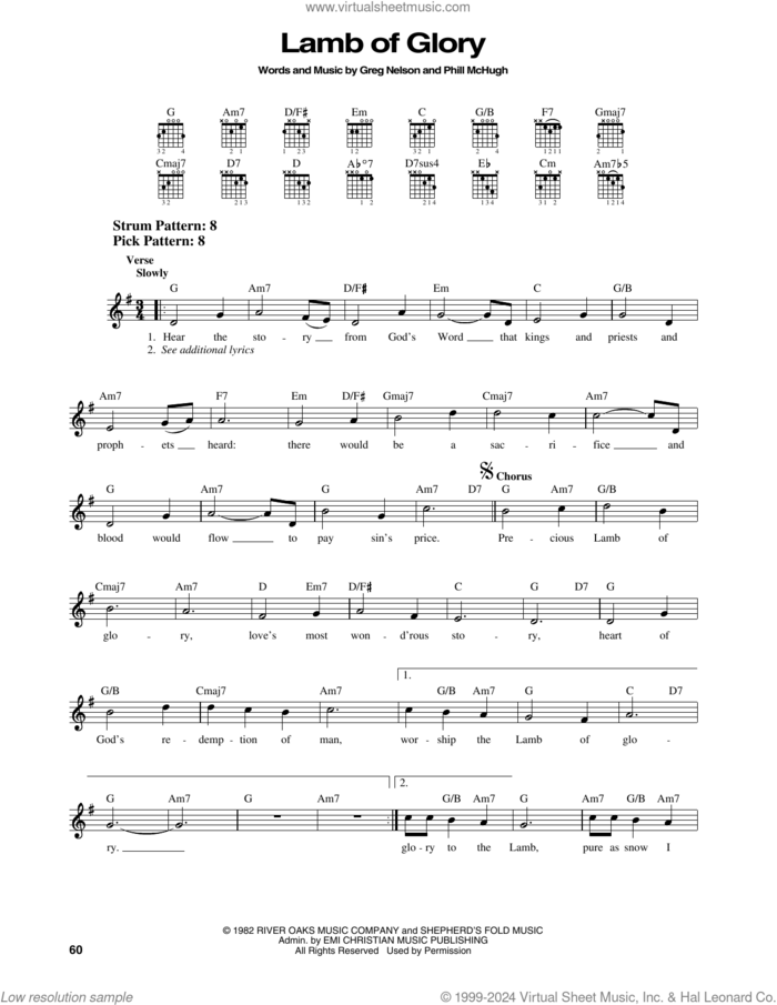 Lamb Of Glory sheet music for guitar solo (chords) by Greg Nelson and Phill McHugh, easy guitar (chords)