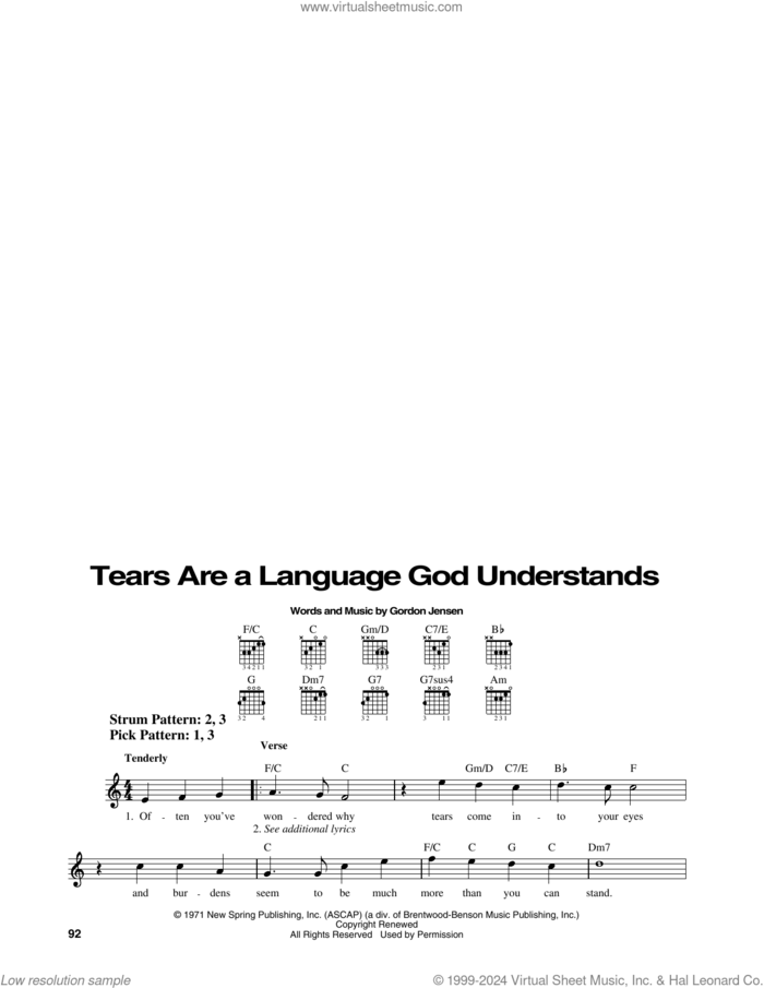 Tears Are A Language sheet music for guitar solo (chords) by Gordon Jensen and Amy Lambert, easy guitar (chords)