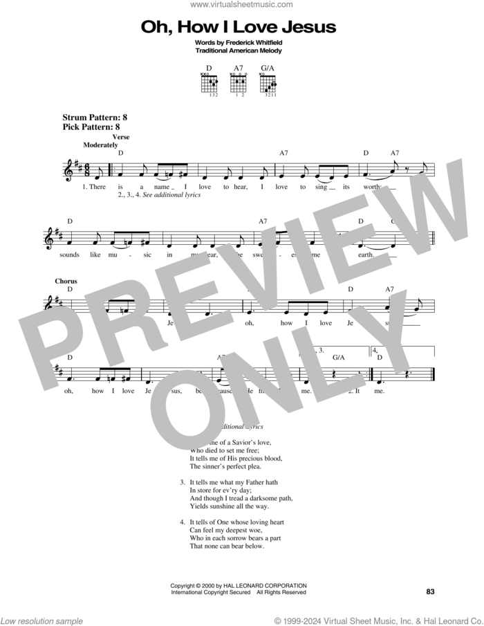Oh, How I Love Jesus (O How I Love Jesus) sheet music for guitar solo (chords) by Frederick Whitfield and Miscellaneous, easy guitar (chords)