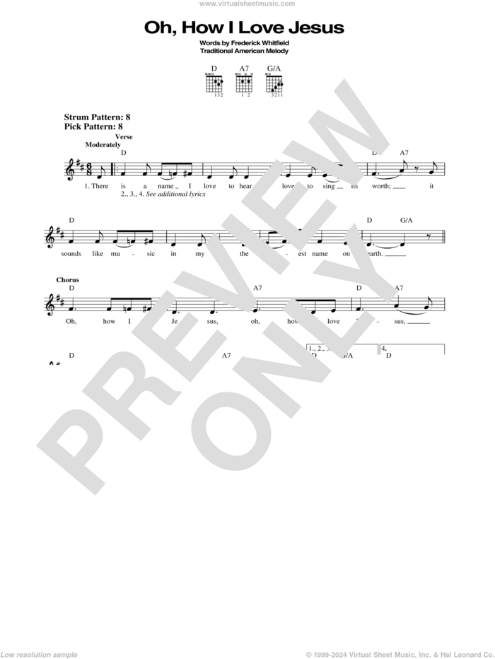 Oh, How I Love Jesus (O How I Love Jesus) sheet music for guitar solo (chords) by Frederick Whitfield and Miscellaneous, easy guitar (chords)