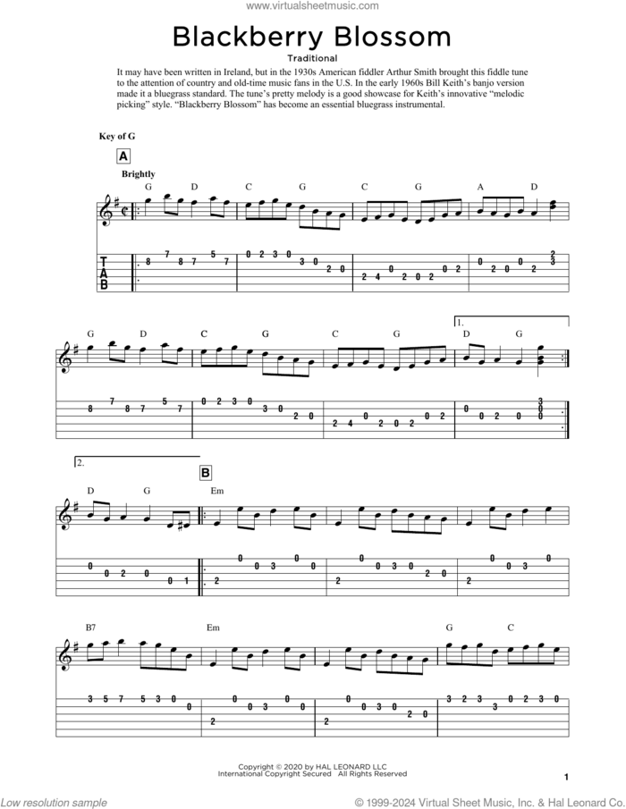 Blackberry Blossom (arr. Fred Sokolow) sheet music for guitar solo  and Fred Sokolow, intermediate skill level