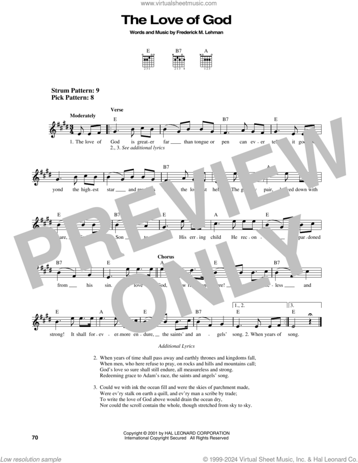 The Love Of God sheet music for guitar solo (chords) by Frederick M. Lehman, easy guitar (chords)