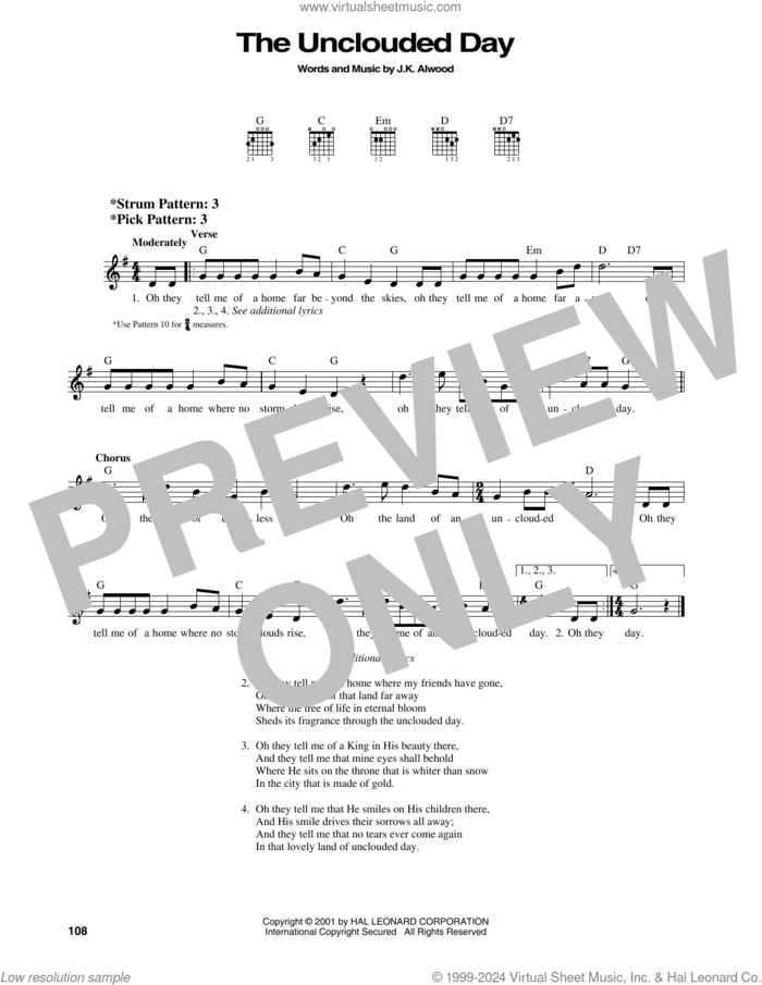 The Unclouded Day sheet music for guitar solo (chords) by J.K. Alwood, easy guitar (chords)