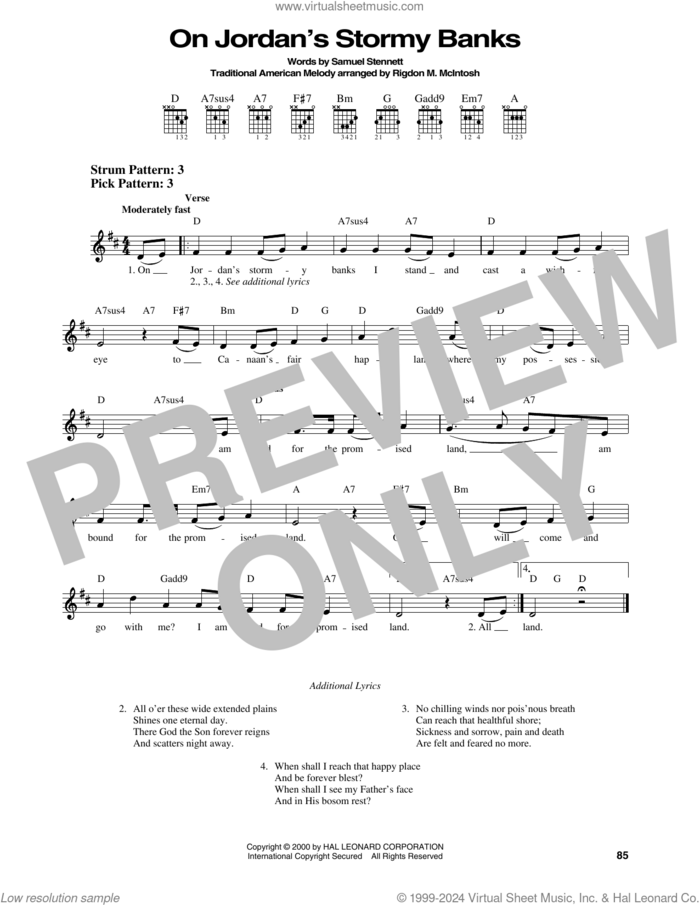 On Jordan's Stormy Banks sheet music for guitar solo (chords) by Samuel Stennett, Miscellaneous and Rigdon M. McIntosh, easy guitar (chords)