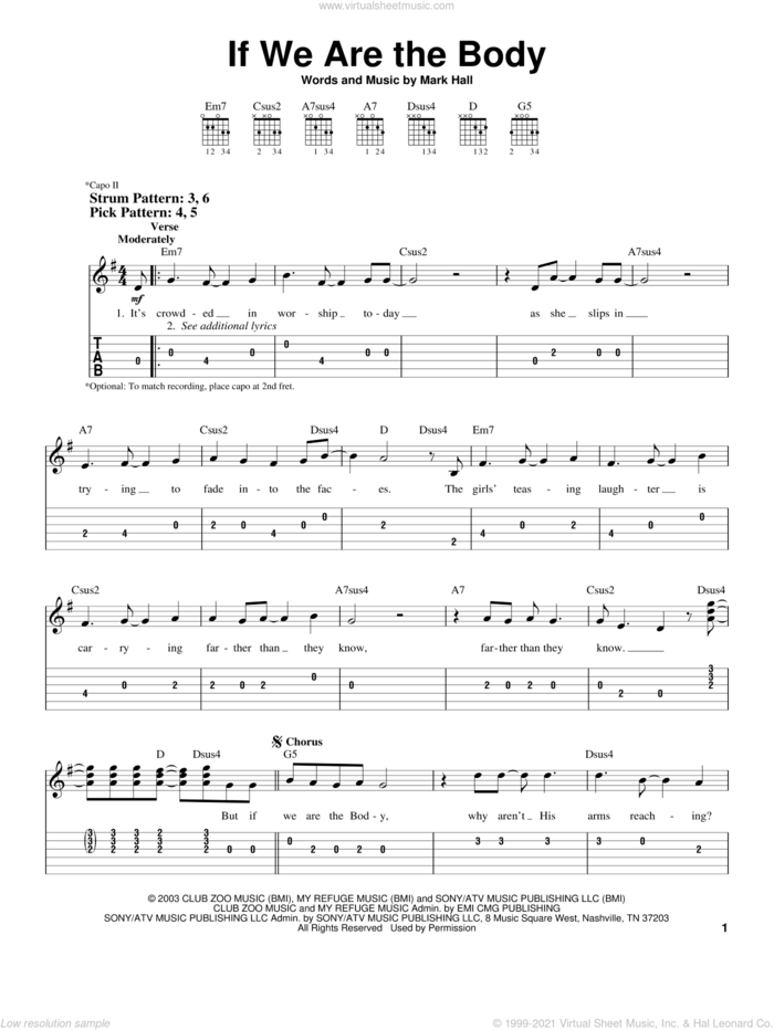 If We Are The Body sheet music for guitar solo (easy tablature) by Casting Crowns and Mark Hall, easy guitar (easy tablature)
