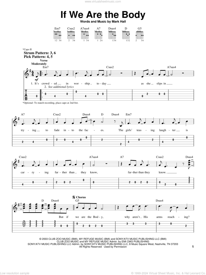 If We Are The Body sheet music for guitar solo (easy tablature) by Casting Crowns and Mark Hall, easy guitar (easy tablature)