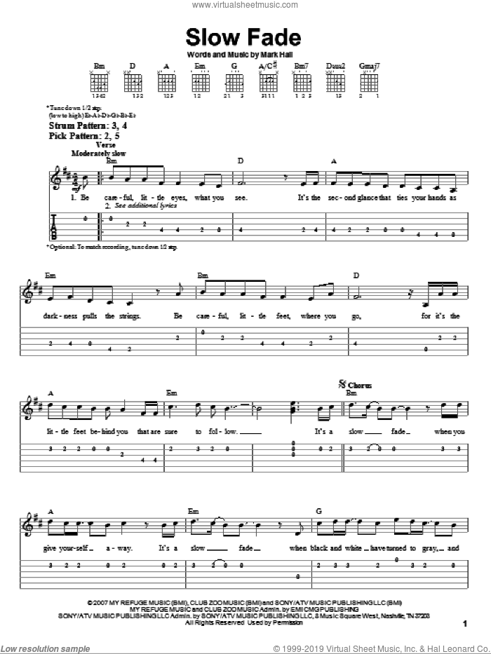 Slow Fade sheet music for guitar solo (easy tablature) by Casting Crowns and Mark Hall, easy guitar (easy tablature)