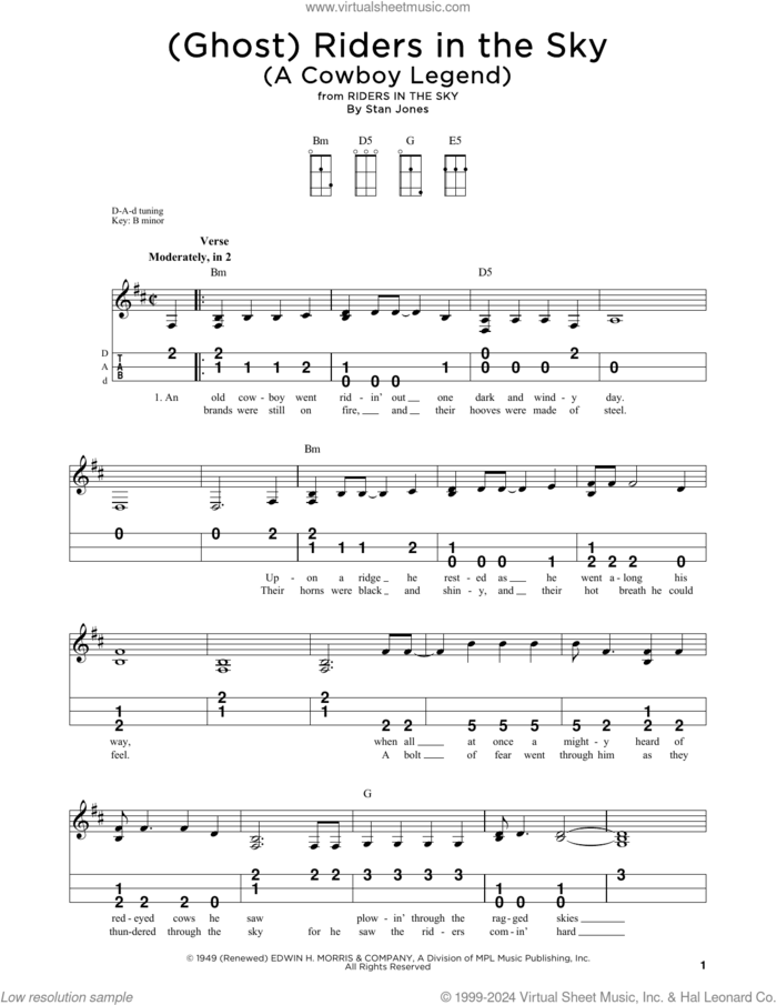 (Ghost) Riders In The Sky (A Cowboy Legend) sheet music for dulcimer solo by Johnny Cash, The Ramrods and Stan Jones, intermediate skill level