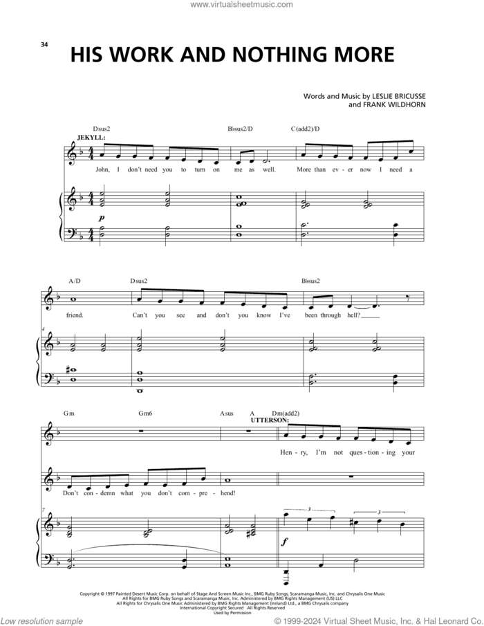 His Work And Nothing More (from Jekyll and Hyde) (2013 Revival Version) sheet music for voice and piano by Frank Wildhorn & Leslie Bricusse, Frank Wildhorn and Leslie Bricusse, intermediate skill level