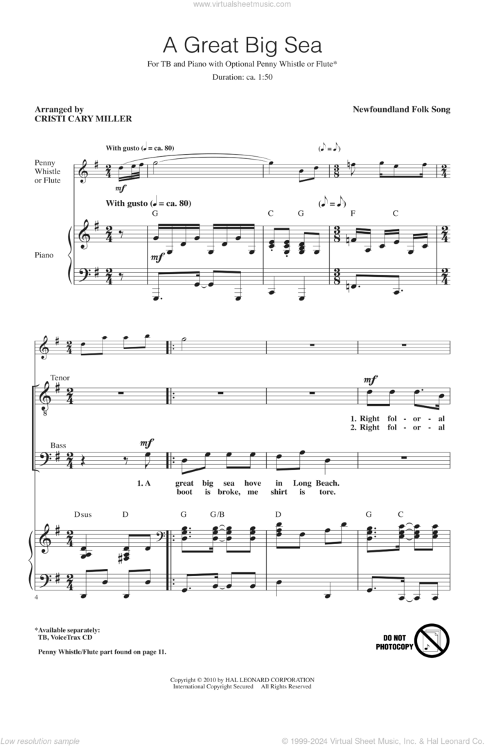 A Great Big Sea sheet music for choir (TB: tenor, bass) by Cristi Cary Miller and Miscellaneous, intermediate skill level