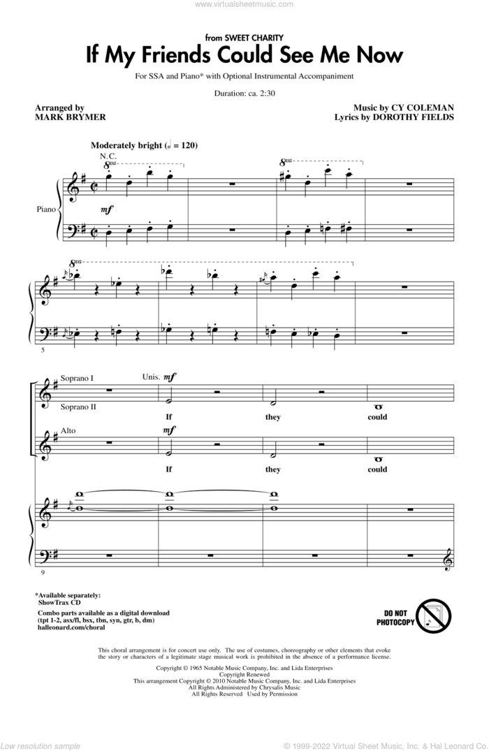 If My Friends Could See Me Now (from Sweet Charity) sheet music for choir (SSA: soprano, alto) by Dorothy Fields, Cy Coleman and Mark Brymer, intermediate skill level
