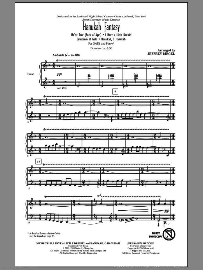 Hanukah Fantasy sheet music for choir (SATB: soprano, alto, tenor, bass) by Jeffrey Biegel, intermediate skill level