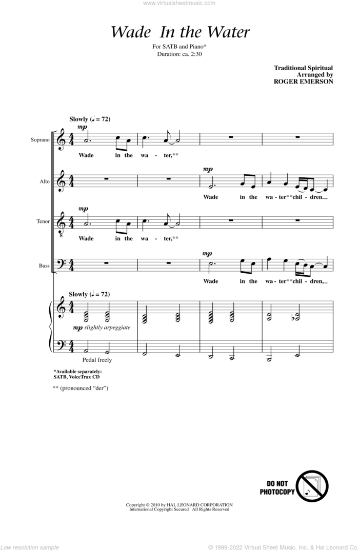 Wade In The Water sheet music for choir (SATB: soprano, alto, tenor, bass) by Roger Emerson and Miscellaneous, intermediate skill level