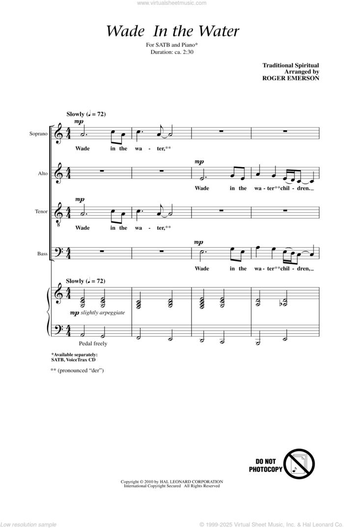 Wade In The Water sheet music for choir (SATB: soprano, alto, tenor, bass) by Roger Emerson and Miscellaneous, intermediate skill level