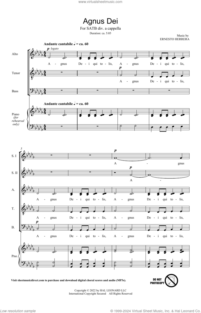 Agnus Dei sheet music for choir (SATB Divisi) by Ernesto Herrera and Miscellaneous, intermediate skill level