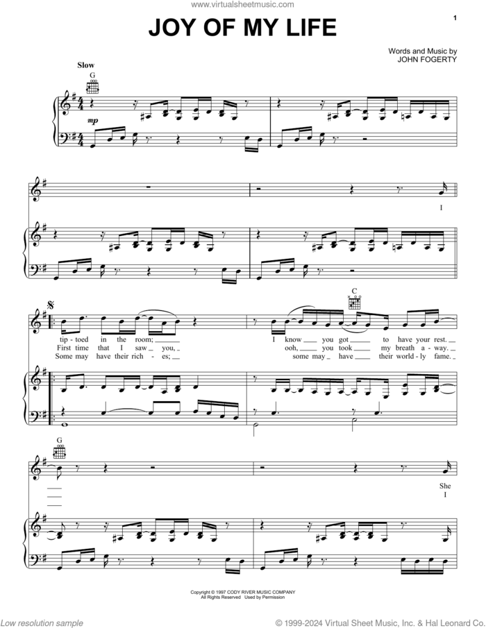 Joy Of My Life sheet music for voice, piano or guitar by John Fogerty, intermediate skill level