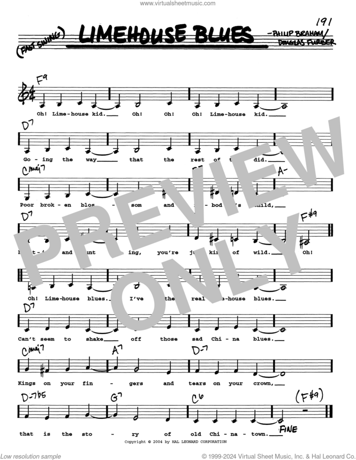 Limehouse Blues (Low Voice) sheet music for voice and other instruments (real book with lyrics) by Douglas Furber and Philip Braham, intermediate skill level
