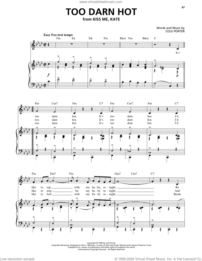 Too Darn Hot (from Kiss Me, Kate) sheet music for voice, piano or guitar by Stacey Kent and Cole Porter, intermediate skill level