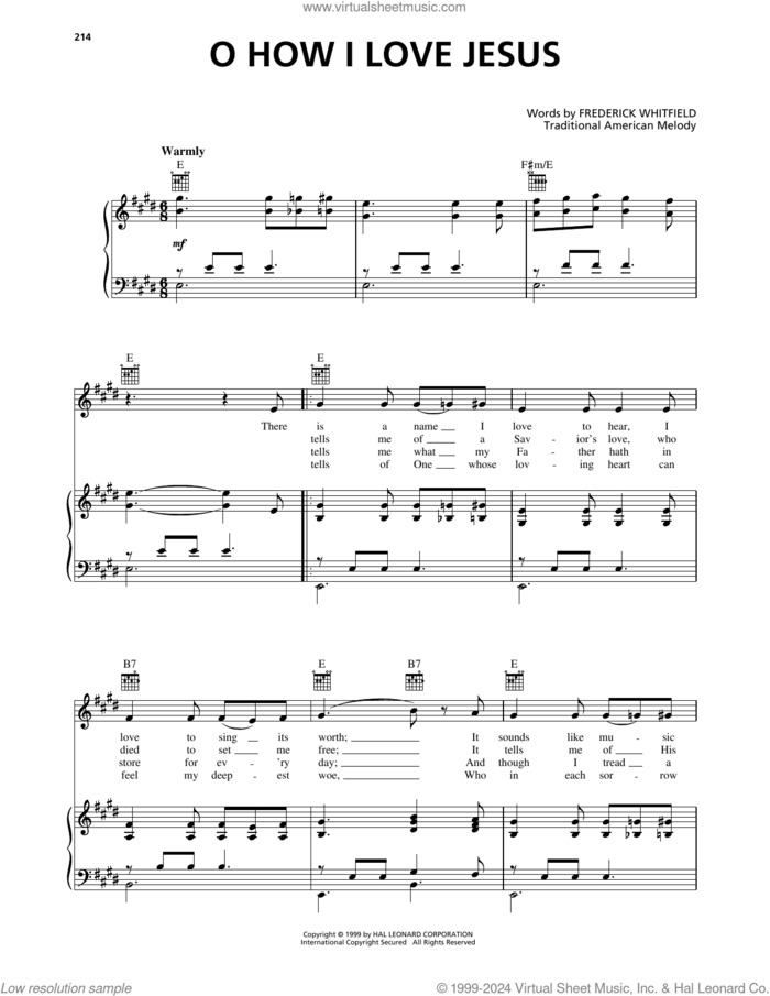Oh, How I Love Jesus (O How I Love Jesus) sheet music for voice, piano or guitar by Frederick Whitfield and Miscellaneous, intermediate skill level