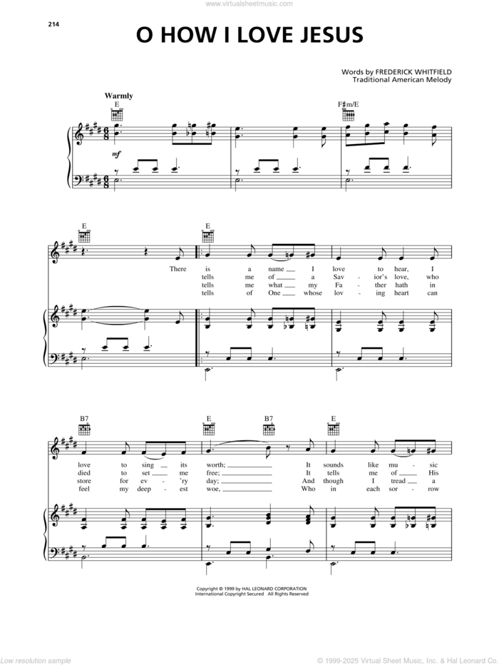 Oh, How I Love Jesus (O How I Love Jesus) sheet music for voice, piano or guitar by Frederick Whitfield and Miscellaneous, intermediate skill level