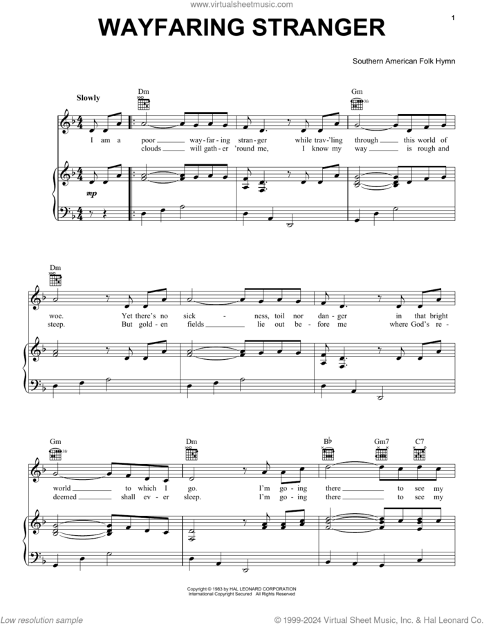 Wayfaring Stranger sheet music for voice, piano or guitar  and Jerry Silverman, intermediate skill level