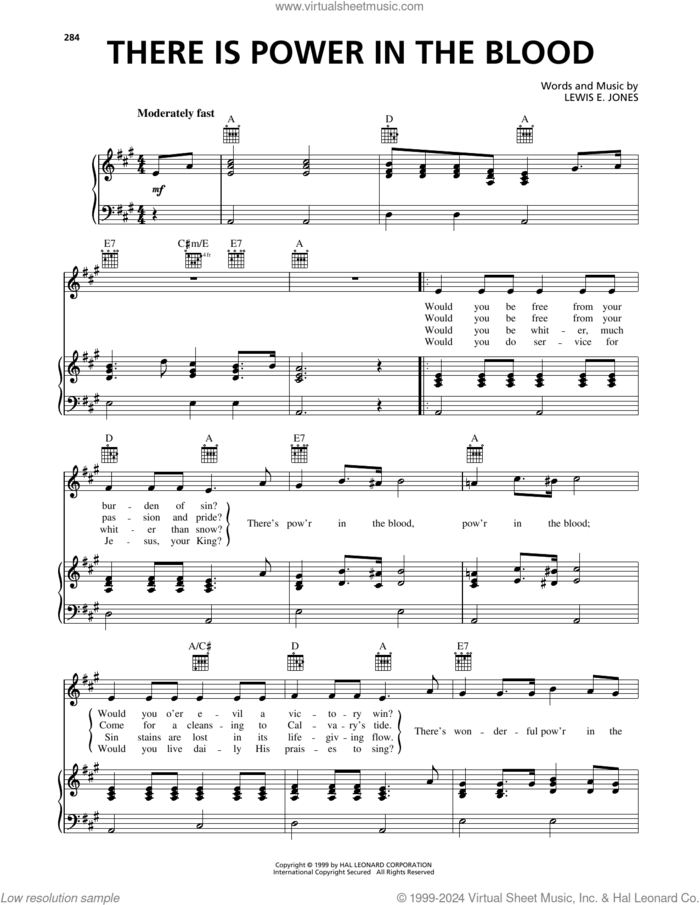 There Is Power In The Blood sheet music for voice, piano or guitar by Lewis E. Jones, intermediate skill level