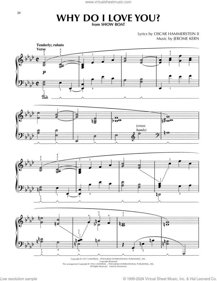 Why Do I Love You? (from Show Boat) (arr. Lee Evans) sheet music for piano solo by Oscar Hammerstein II & Jerome Kern, Lee Evans, Jerome Kern and Oscar II Hammerstein, intermediate skill level