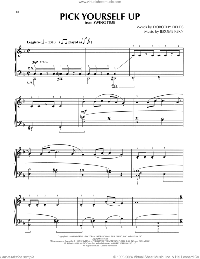 Pick Yourself Up (from Swing Time) (arr. Lee Evans) sheet music for piano solo by Jerome Kern, Lee Evans and Dorothy Fields, intermediate skill level