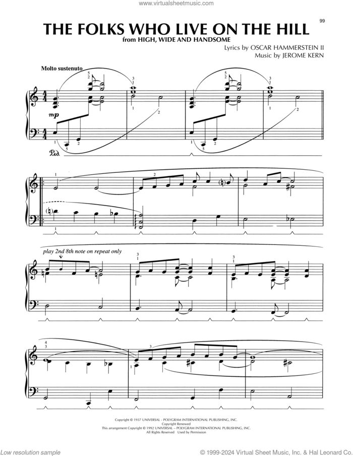 The Folks Who Live On The Hill (from High, Wide and Handsome) (arr. Lee Evans) sheet music for piano solo by Diana Krall, Lee Evans, Jerome Kern and Oscar II Hammerstein, intermediate skill level