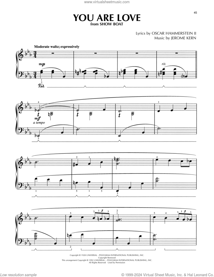 You Are Love (from Show Boat) (arr. Lee Evans) sheet music for piano solo by Oscar Hammerstein II & Jerome Kern, Lee Evans, Jerome Kern and Oscar II Hammerstein, intermediate skill level
