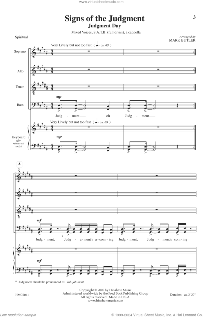 Signs Of The Judg Ment sheet music for choir (SATB: soprano, alto, tenor, bass) by Mark Butler and Miscellaneous, intermediate skill level