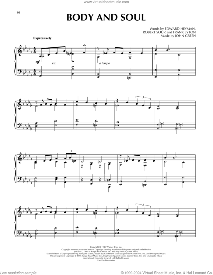 Body And Soul (arr. Jack Reilly) sheet music for piano solo by Edward Heyman, Jack Reilly, Frank Eyton, Johnny Green and Robert Sour, intermediate skill level