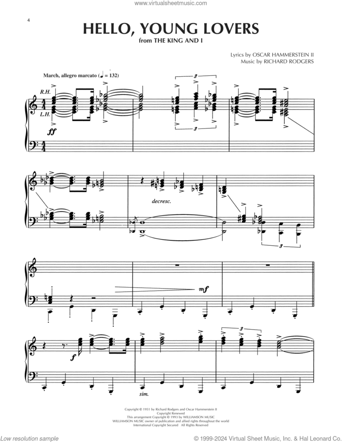 Hello, Young Lovers (from The King And I) (arr. Dick Hyman) sheet music for piano solo by Richard Rodgers, Dick Hyman, Oscar II Hammerstein and Rodgers & Hammerstein, intermediate skill level