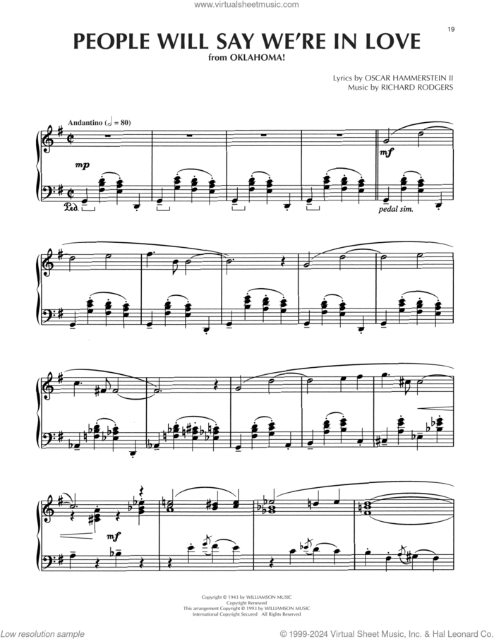 People Will Say We're In Love (from Oklahoma) (arr. Dick Hyman) sheet music for piano solo by Richard Rodgers, Dick Hyman, Oscar II Hammerstein and Rodgers & Hammerstein, intermediate skill level